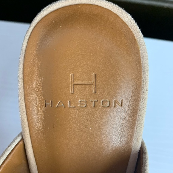 H HALSTON Nude Suede Mirrored Block Heel Slides - Picture 8 of 8